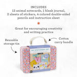 Kids Stationery Design Craft Kit with Animal Notecards, Journal, Stickers & Pencils