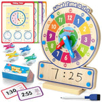 Wooden Clock Teaching Time Toy, Analog Digital Clock With Fly-Telling Time Board Game, Montessori Time Learning Educational Toy For 3 4 5 Year Old Homeschool Classroom Kids