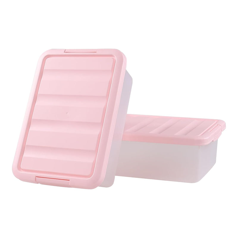 Rosebloom 14 Quart Plastic Storage Box, Latching Storage Bin With Pink Lid, 2 Pa