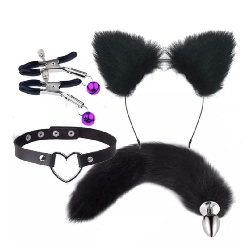 Cat Tail Butt Plug Set ,Anal Plug Cosplay Furry Sex Toy (Black Cat Tail ) 002 0