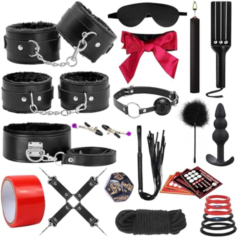 Sex Toys Bdsm Restraints Dildo, 36Pcs Kit Bondage Gear And Accessories For Adult Women And Couples (Blcak, 23 Piece Set)