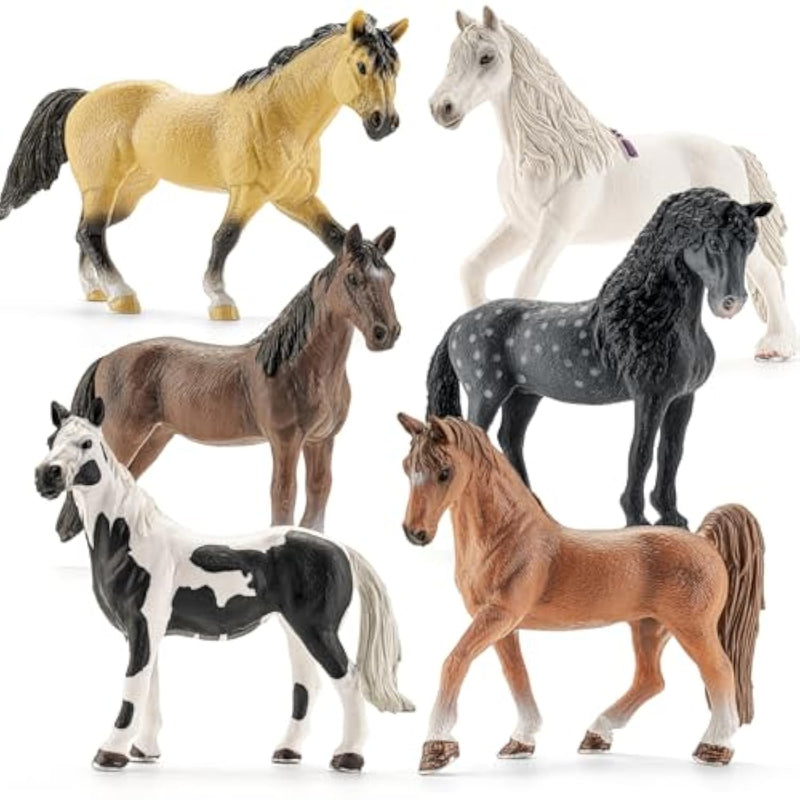 6Pcs 6" Large Horse Figurines Animal Toys For Kids, Realistic Plastic Farm Animal Figurines Toys For Toddlers, Horse Party Favors Birthday Gift Cake Toppers For Boys Girls