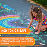 Washable Sidewalk Chalk Set for Kids, 52 Pieces, 4 x 1 Inches, 10 Vibrant Colors