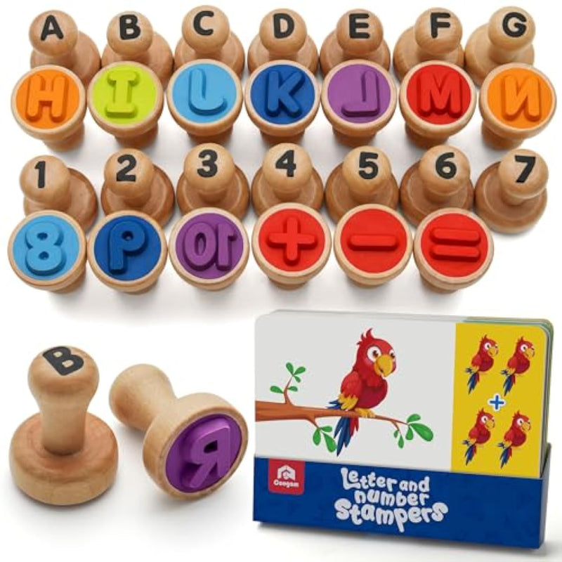 Wooden Alphabet Number Stamp Flashcard, Abc Spelling Letter Stampers And Mathematics Learning Number Stampers Arts And Crafts Supplies, Montessori Educational Toy Gifts For 3 4 5 Year Old