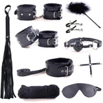 Sex Restraining Bondage Bdsm Kit, 10 Pieces Set Bondage Restraints Kits Fetish Bed Restraints Set For Beginners Sm Adult Games Cuffs Gag Blindfold Spanking Paddle Black
