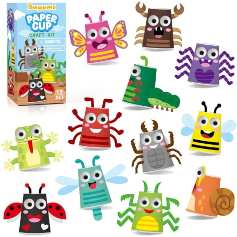 Insect Bug Paper Cup Craft Kit for Kids - 12 Pieces Animal Craft Set