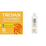 Ultra Ribbed Condoms 36 Count, 1 Pack + Lube Life Water-Based Personal Lubricant, 8 Fl Oz