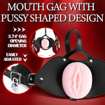 Silicone Fake Pussy Mouth Sex Gag with Adjustable Leather Strap BDSM Toys