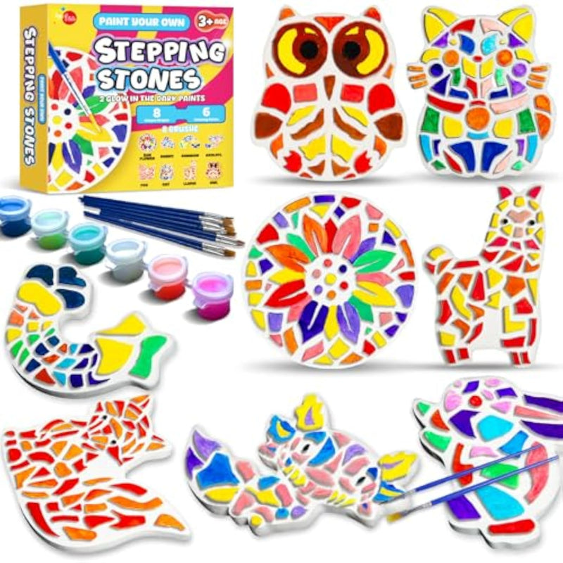 8 Pcs Rainbow Stepping Stone Painting Kit for Kids Ages 4-12