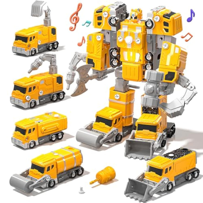 Toys For Ages 5-7, 5-In-1 Take Apart Construction Vehicle Trucks Transform To Robot, 5 6 7 8 Year Old Boy Christmas Birthday Gift Ideas, Robot Toys For Kids 4-8