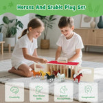 Wooden Horse Stable Playset, 8Pcs Horse Toys With Take-Along Horse Stable And Name Sticker, Farm Animals Toys For Kids 3-5, Toy Horses For Girls 6-12, Gift For Boys Girls Birthday Christmas