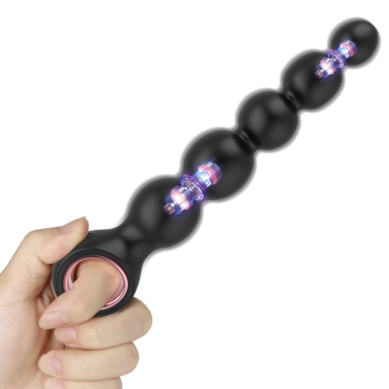 Vibrating Anal Beads Butt Plug, Anal Sex Toys With Pull Ring Design Adult Toys Prostate Massager With 2 Powerful Motors & 10 Vibrating Modes, Flexible Silicone Anal Butt Plug For Men Women Couples