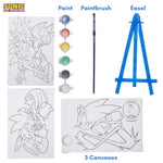 Sonic the Hedgehog Official Canvas Paint Set for Kids with 3 Preprinted Canvases, Paints, and Easel