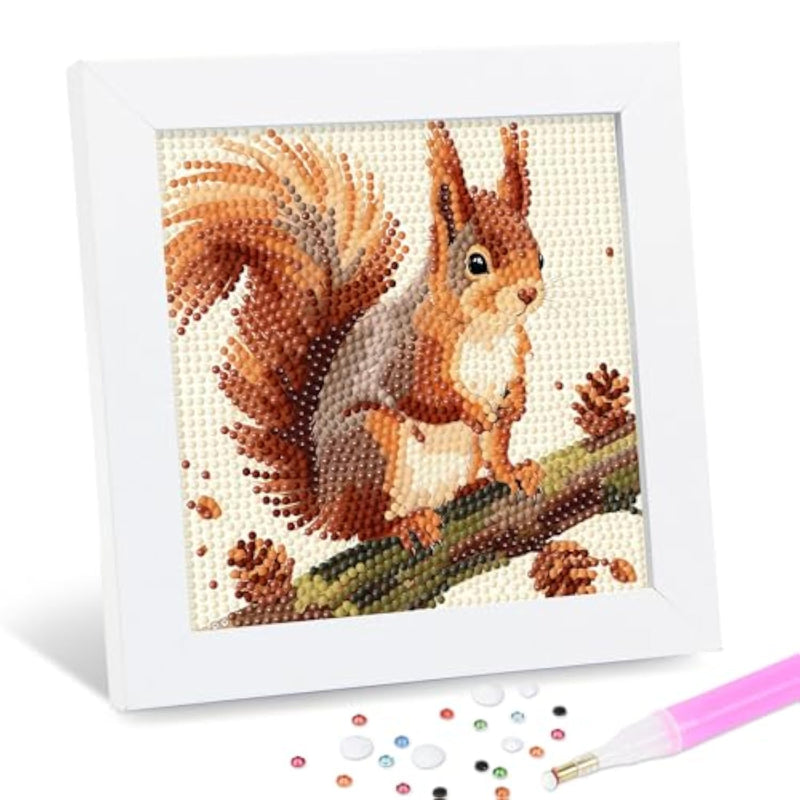 Squirrel Diamond Art Kit for Kids, Framed 6 Inch Gem Painting Craft