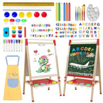 Double-Sided Magnetic Art Easel for Kids, Wooden Chalkboard with Whiteboard