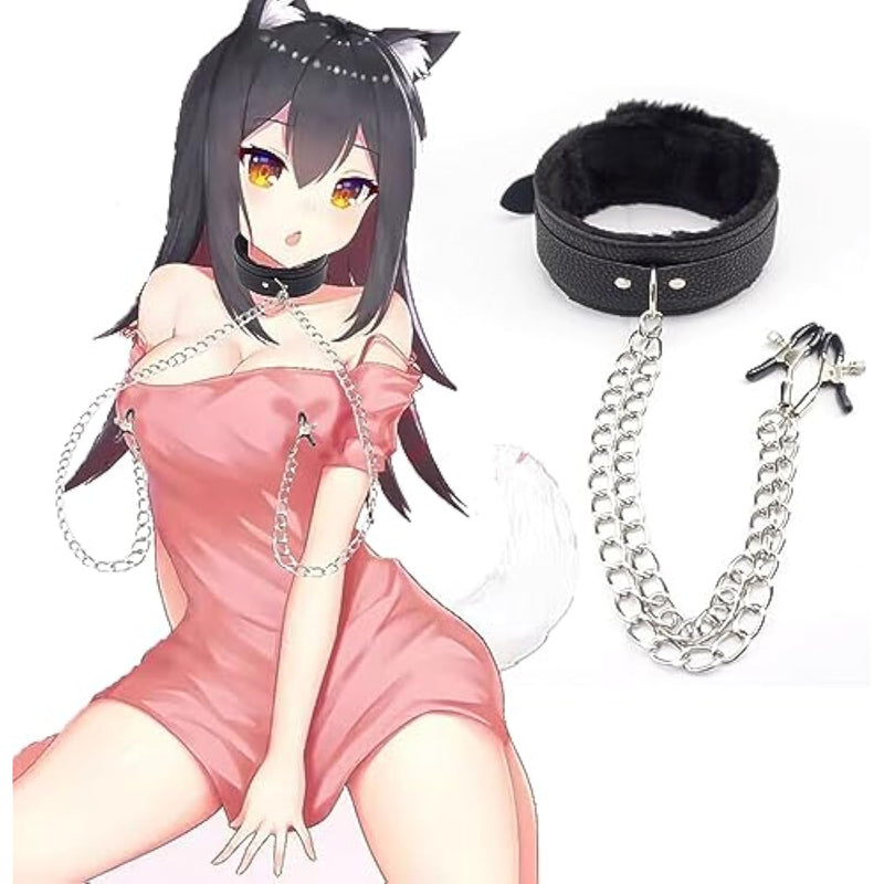 BDSM Bandage Body Chains and Clamps Nipple Clamp Neck Bondage, Sex Restraints Bondage Gear, Restraint Set for Sex