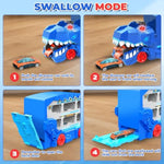 Dinosaur Transport Truck Set For Kids - Monster Carrier Truck Toy With Die-Cast Metal Toy Cars, Light & Sound Toddler Toys Cars Gift For Age 3 4 5 6 7 8 Years Old