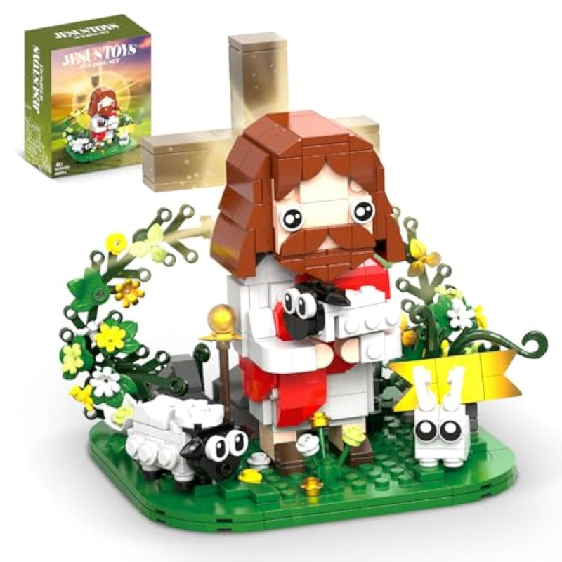 Jesus Building Block Set With Light, Nativity Toy Set With Good Shepherd, Animal Sheep & Bunny, Christian Construction Model Kit, Easter Gifts For Adults, Boys, Girls(400Pcs)