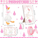 10Set One Silly Goose Birthday Decor 1St Baby Shower Party Favor 15.7 Inch White Geese Plush Stuffed Animal With Mini Party Hats Wood Table Decoration Greeting Cards Pink Ribbons For Guest Gifts