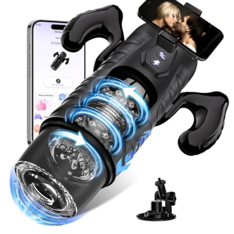 Male Masturbator Sex Toys For Men - Adult Toy 7 Thrusting & Rotating Modes With Handle, Phone Holder, And Suction Base, Automatic Penis Pump App Control Male Stroker, Hands-Free Sex Machine