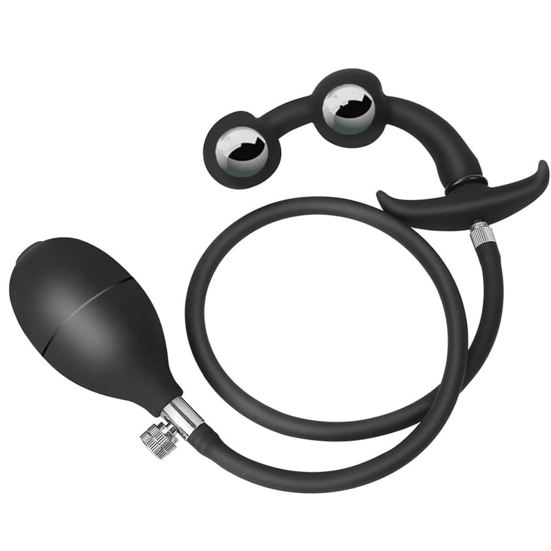 New Liquid Silicone Inflatable Butt Plug Anal Plug With 2 Beads, Body Safe Silicone Anal Balloon With Quick Release Stretch Trainer Anal Sex Toys For Men, Women And Beginners