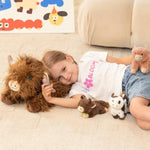 Highland Cow Stuffed Animal With Baby Calves Inside Belly,20'' Mommy Brown Highland Cow Gift For Kid Girl Boy Hyland Cattle Pillow, Cute Farm/Wildlife Stuffed Animals For Birthday Party Decor