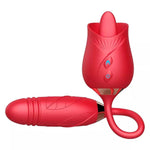 Flower Sex Toy Dildo Vibrator-2In1, Sex Stimulator For Women With 10 Tongue Licking & 10 Thrusting Dildo G Spot Vibrators, Adult Games Clitoral Nipple Licker For Woman Man, Couples Pleasure (Red)