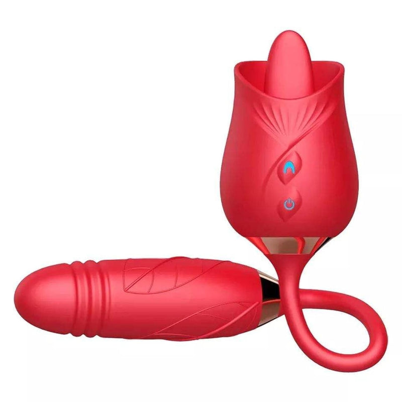 Flower Sex Toy Dildo Vibrator-2In1, Sex Stimulator For Women With 10 Tongue Licking & 10 Thrusting Dildo G Spot Vibrators, Adult Games Clitoral Nipple Licker For Woman Man, Couples Pleasure (Red)