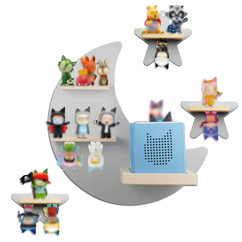 Floating Shelf Wall Mounted Set Of 4 (Moon And 3 Stars) For Toniebox Starter S