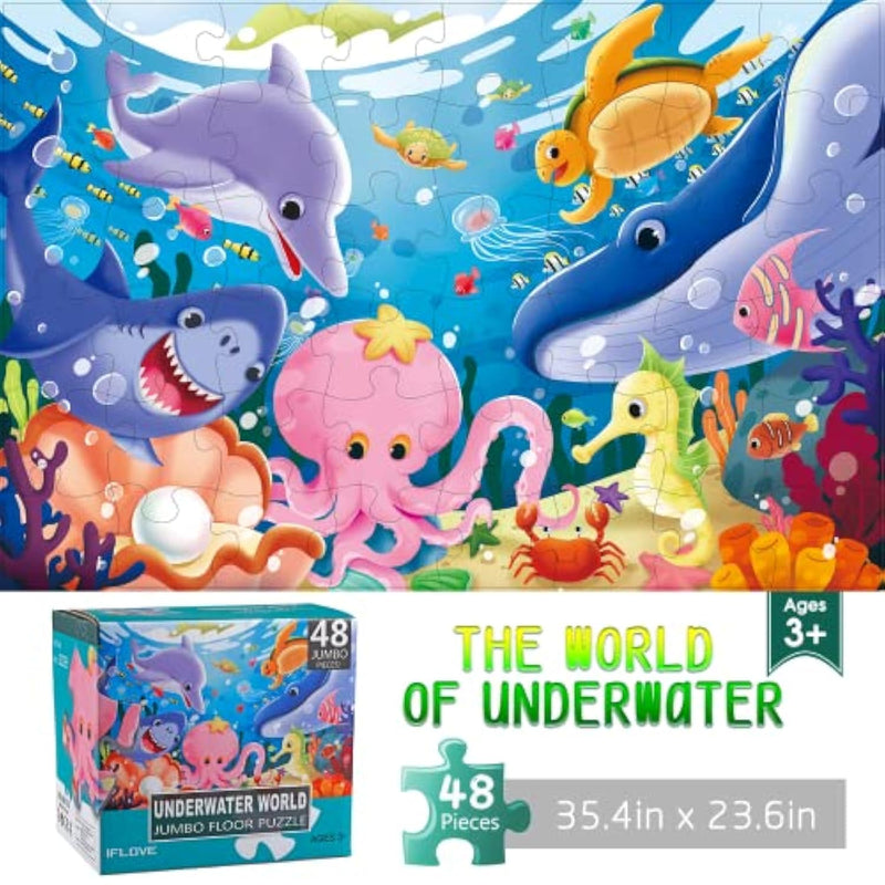 Jumbo Floor Puzzle For Kids Underwater Jigsaw Large Puzzles 48 Piece For Toddler Children Learning Preschool Educational Intellectual Development Toys 3-5 4-8 Years Old Gift For Boys And Girls