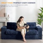 3 Seater Couch For Living Room, Boneless Couch With Tufted Cushion & Backrest, Upholstered Floor Sofa, Sofa In A Box, Navy