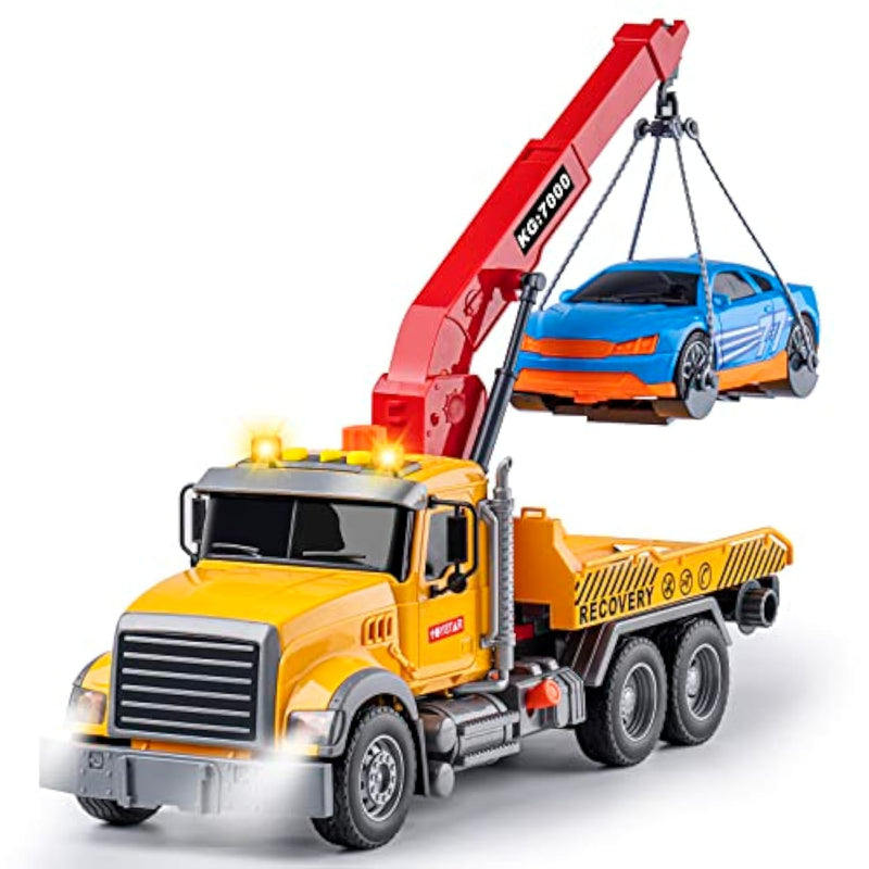 Big Tow Trucks Toy Trucks With Hook And Car For Boys Pull Back Truck Toys With Light And Sound For Kids (1:18 Plastic Tow Truck)