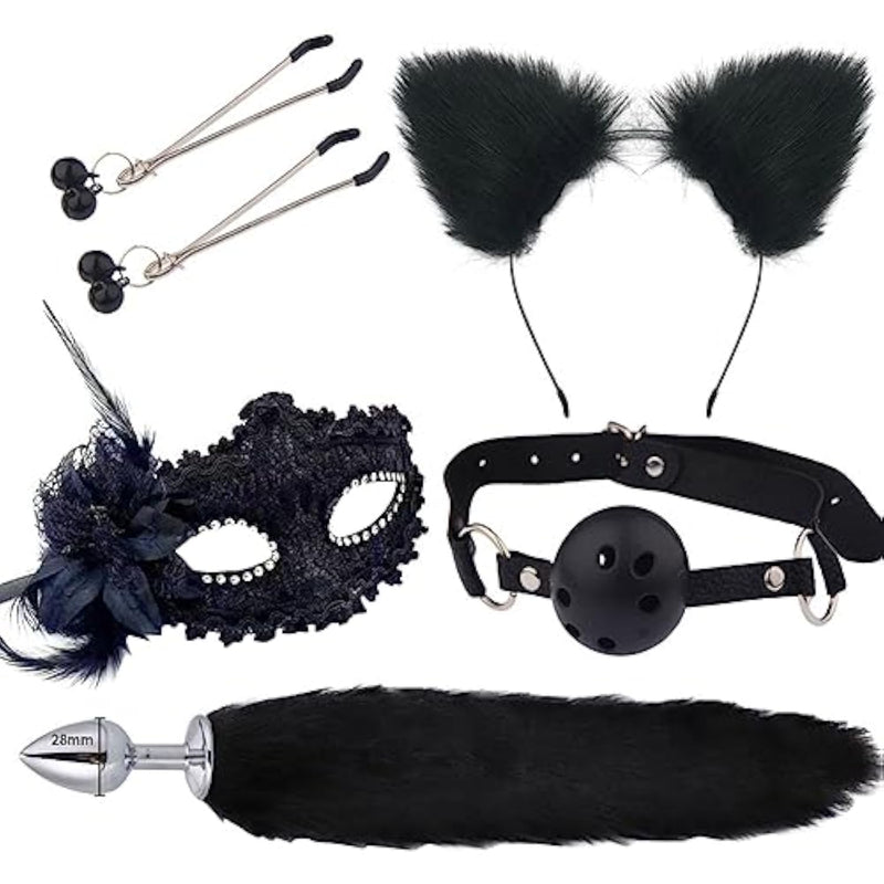 Furry Fox Costume Set with Bunny Ear Headband and Tail for Role Play