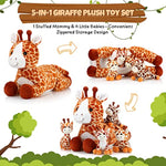 5 Pcs Operation Giraffe Stuffed Animals Set 18'' Large Mommy Giraffe Plush With 4 Cute Baby Zippered Tummy Softer For Kids Boy Girl Birthday Favor Party(Grovel)