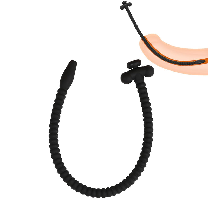 Silicone Urethral Sounds Sex Toys 10 Inch Male Masturbation Rod Penis Prostate Masturbation Urinary Dilator With Plug Bladder Stimulation For Men (M,Black)