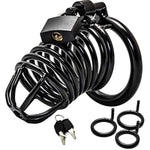 Steel Metal Male Cock Cage Male Chastity Device Locked Cage Sex Toy For Men (3 Rings) (Black)