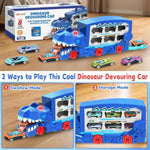 Dinosaur Transport Truck Set For Kids - Monster Carrier Truck Toy With Die-Cast Metal Toy Cars, Light & Sound Toddler Toys Cars Gift For Age 3 4 5 6 7 8 Years Old