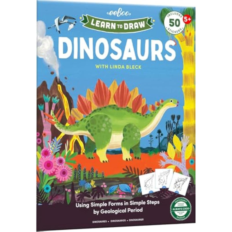 Learn to Draw Dinosaurs Step-by-Step with 50 Stickers Activity Book for Kids Ages 5+