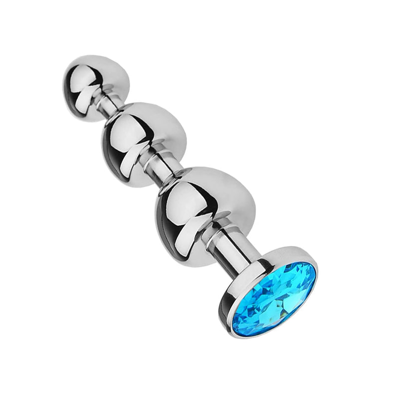 Metal Mushroom Head Jewel Base Butt Plug Wearing Stainless Steel Three Beads Anal Plug For Couple