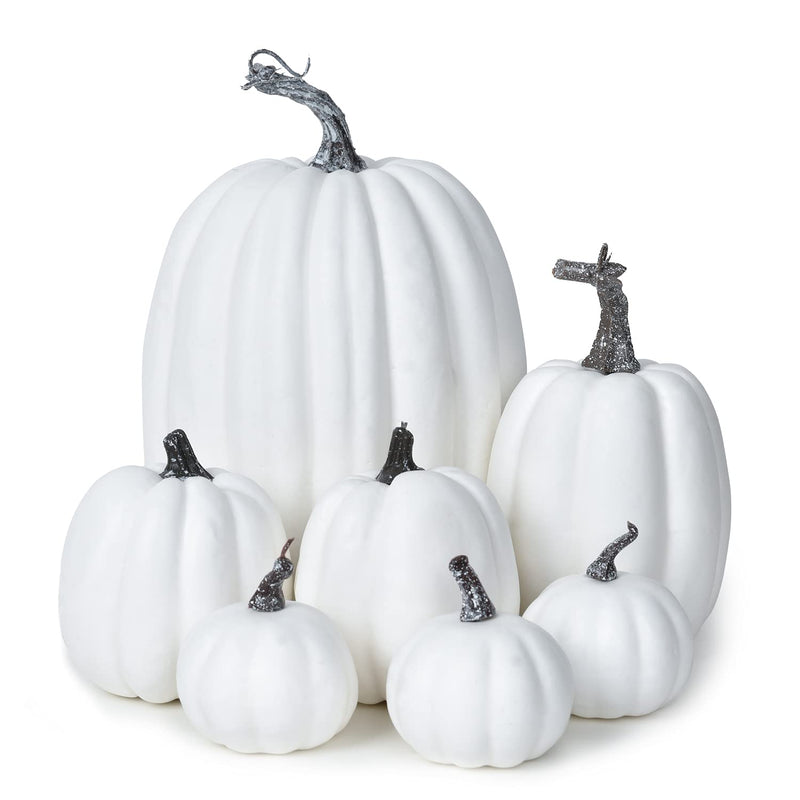 7Pcs Thanksgiving Artificial White Pumpkin Home Decoration Sets, Artificial Ve