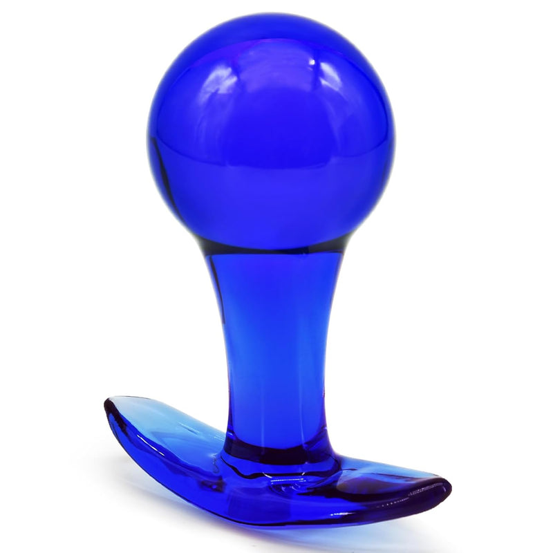Glass Anal Plug Butt Plug With Curved Based For Comfortable Long Term Wear Blue Prostate Massager Sex Toy With Long Stem For Women Men Masturbation