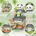 Street View Tea Shop Mini Building Blocks, Moc Creative Building Toys Cute Panda Animals Building Set For Girls 6-12, Simulation Architecture Construction Toy, Gift Idea For Kids Adults (860Pcs)