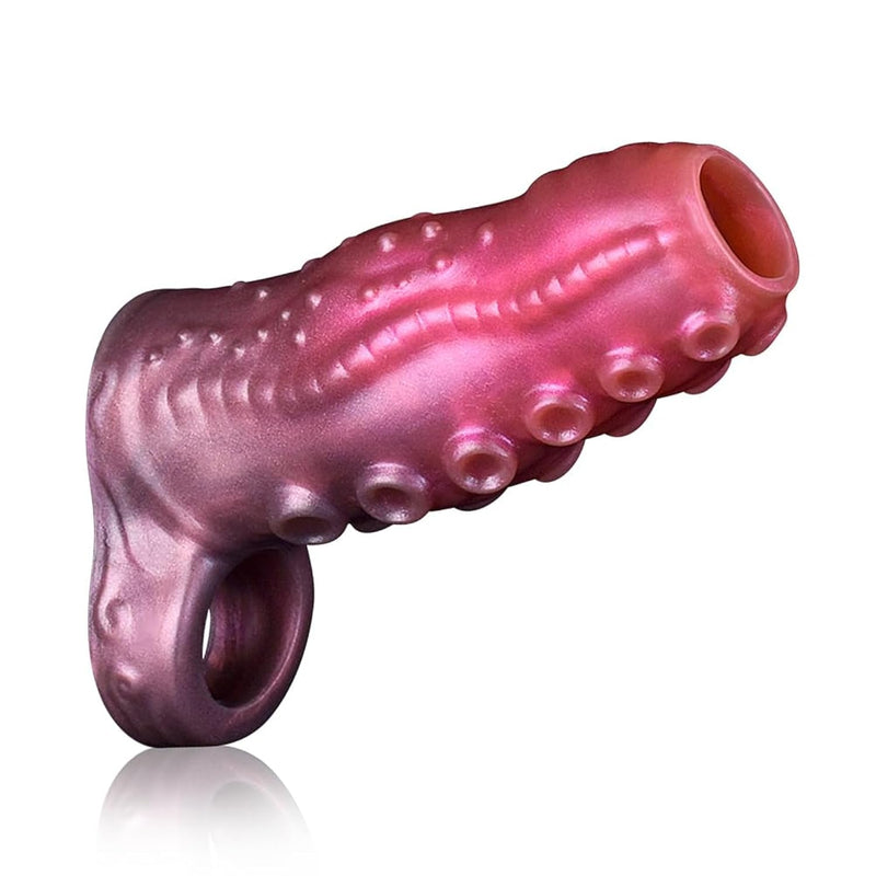 Penis Sleeve Penis Enlargement Sleeve With Particles, Penis Enlarger Sleeve With Cock Ring, Silicone Monster Realistic Penis Extender Male Adult Sex Toy (S)