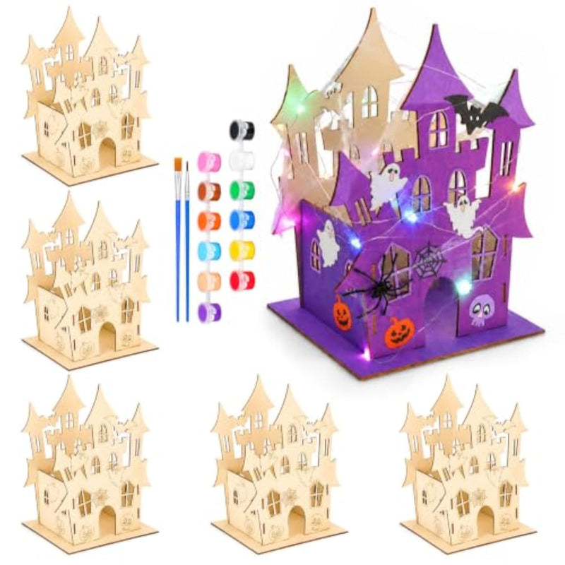 6 Set Wooden Castle House Craft Kits for Halloween DIY