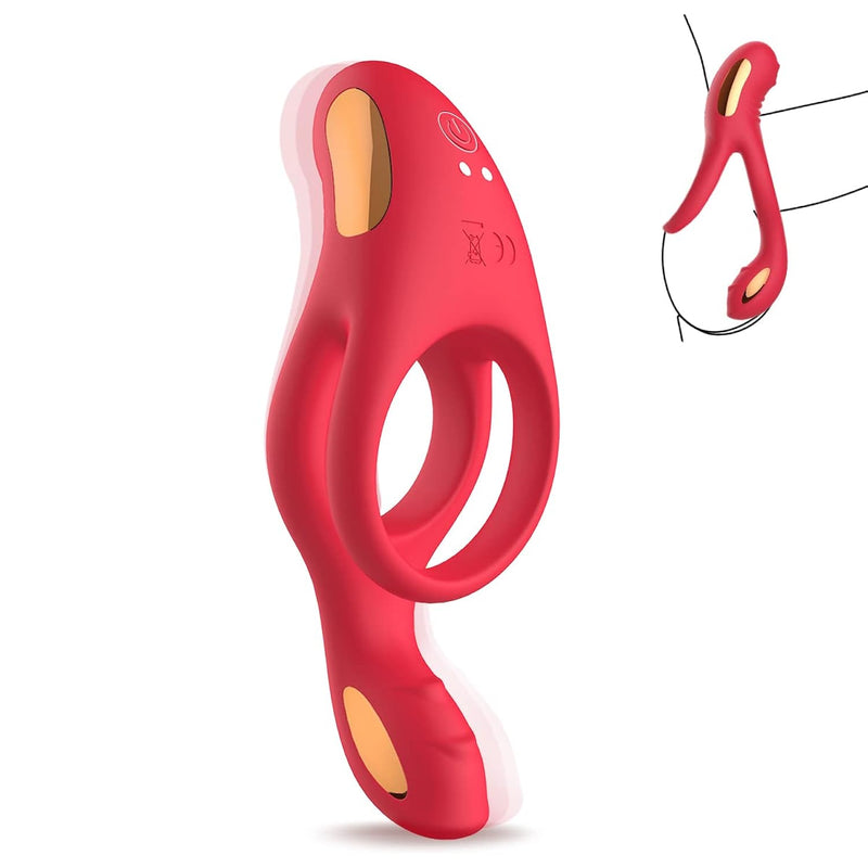 Vibrating Cock Ring With Clitoral Vibrator,10 Vibration Modes Penis Ring For Men, Medical Silicone Waterproof Sex Toys For Adult Couples (Red)