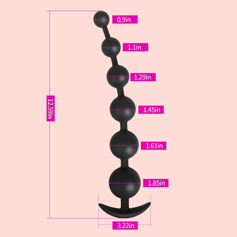 Silicone Anal Beads Butt Plug With T-Shaped Base,Long Anal Dildo With 6 Gradual Knots,Female G-Spot Anal Stimulator & Male Prostate Massager,Big Anal Trainer Stretcher & Anus Dilator Adult Sex Toys