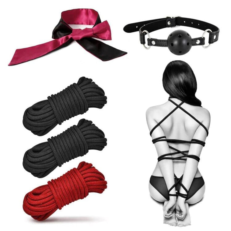 Bdsm Shibari Bondage Rope With Blindfold & Ball Gag, Sex Bondage Kit, Sm Slave Fetish Tie-Ups Restraint Kit Kinky Suspension Rope Adult Sex Toy For Women Couples'S Game