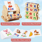Montessori Learning And Educational Toys Gifts For Kids 3 4 5 Years, Wooden Reading Blocks Toys, Learning Activities For Preschool Kindergarten, Turning Rotating Matching Flash Card Games