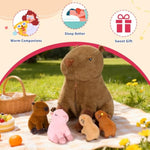5Pcs Capybara Stuffed Animal Mommy 15.7 Inch With 4 Mini Babies 5.5 Inch Family Set Cute Plushies Toys Gifts For Kids