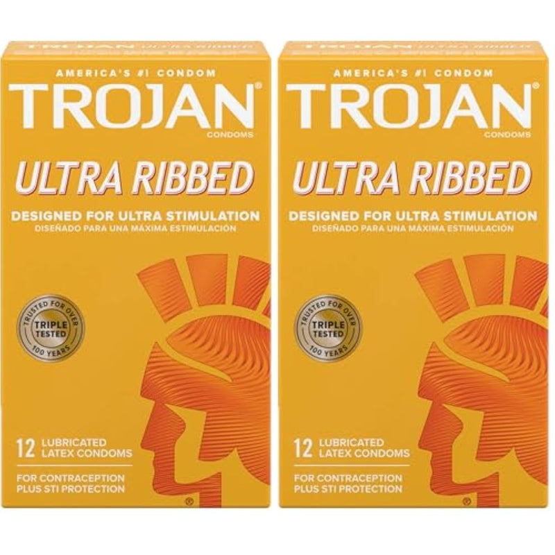 TROJAN Ultra Ribbed Premium Lubricated Condoms, 12 Count (Pack of 2)